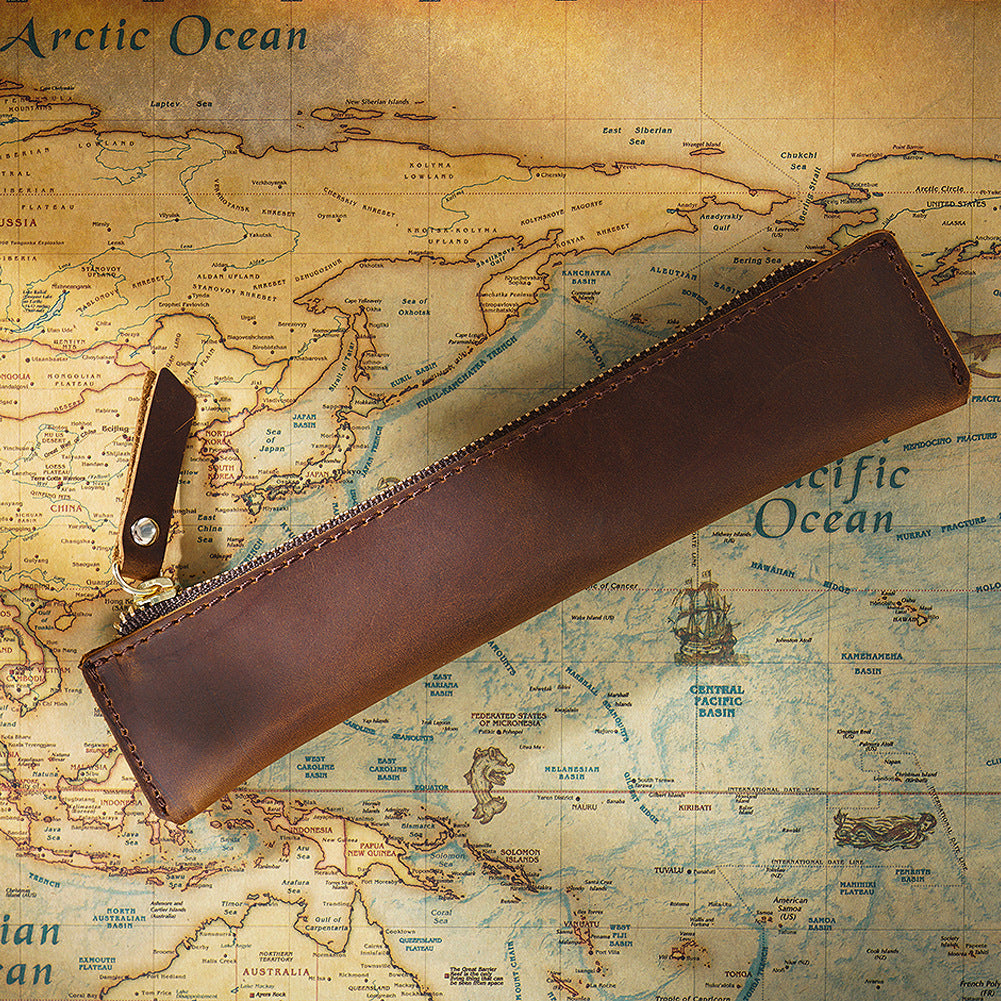Simple Portable Genuine Leather Top Layer Cowhide Mini Pencil Case