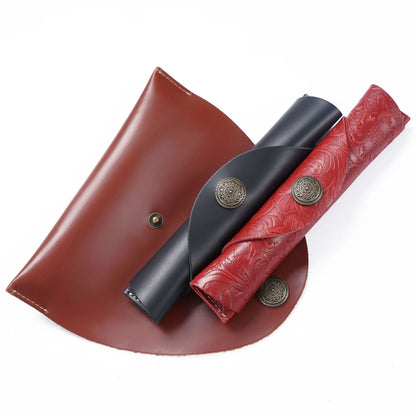Vintage Genuine Leather Roller Pen Cowhide Protective Cover Pen Bag