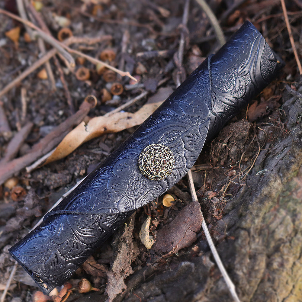 Vintage Genuine Leather Roller Pen Cowhide Protective Cover Pen Bag