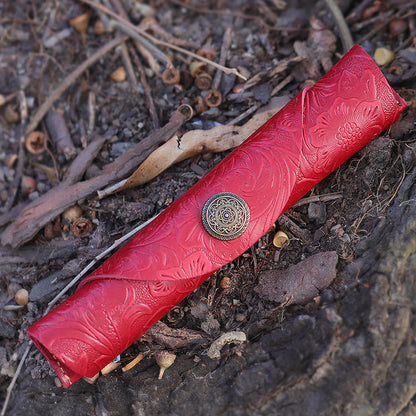 Vintage Genuine Leather Roller Pen Cowhide Protective Cover Pen Bag