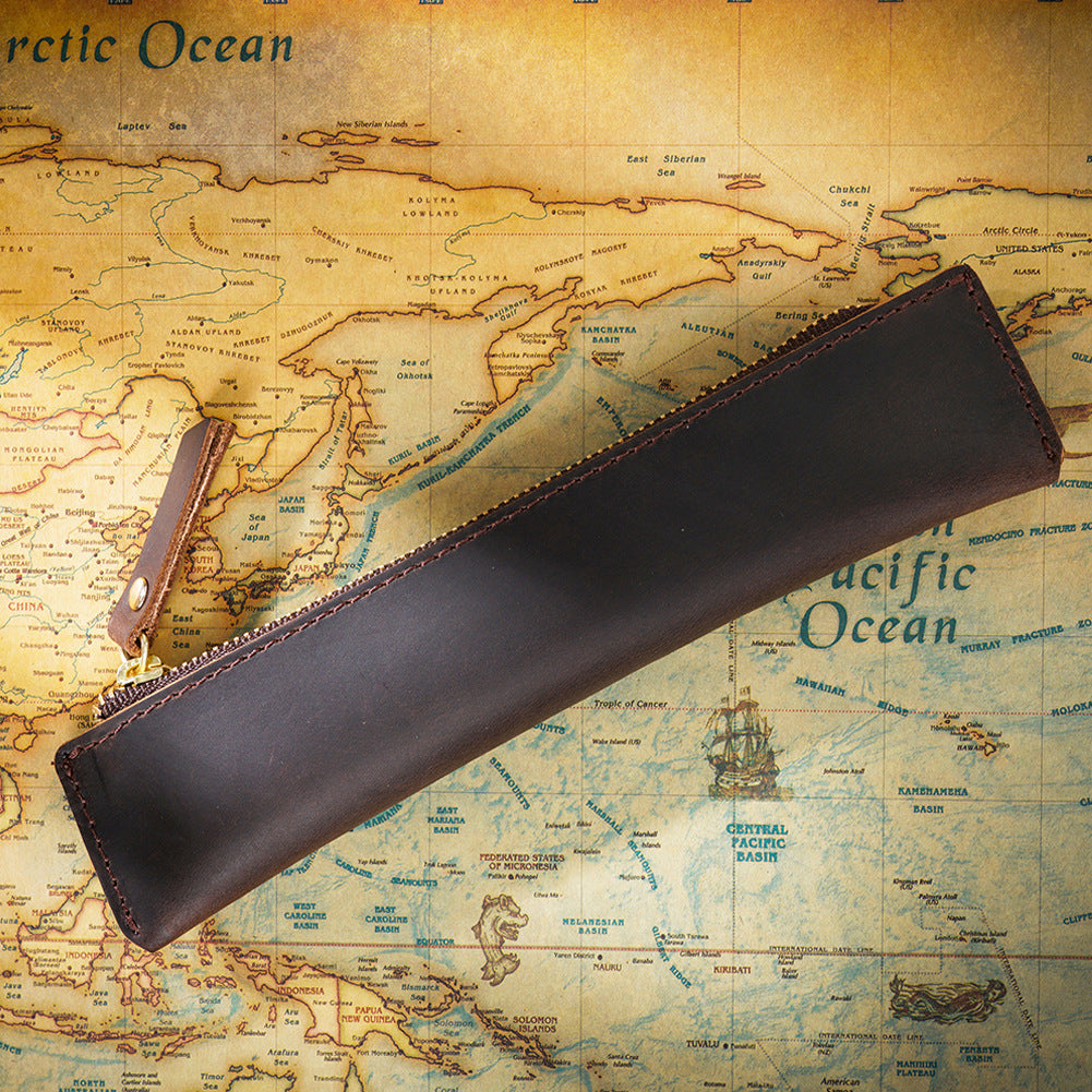 Simple Portable Genuine Leather Top Layer Cowhide Mini Pencil Case