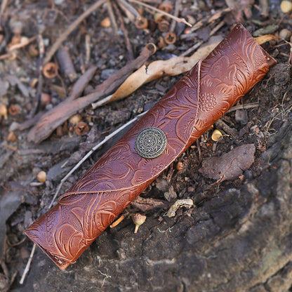 Vintage Genuine Leather Roller Pen Cowhide Protective Cover Pen Bag