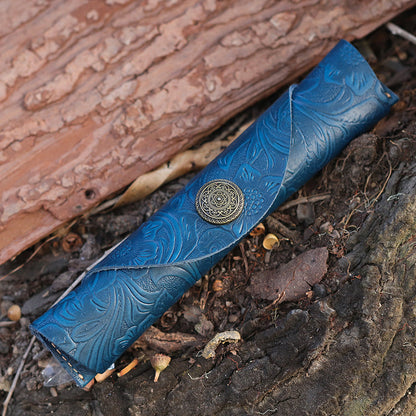 Vintage Genuine Leather Roller Pen Cowhide Protective Cover Pen Bag