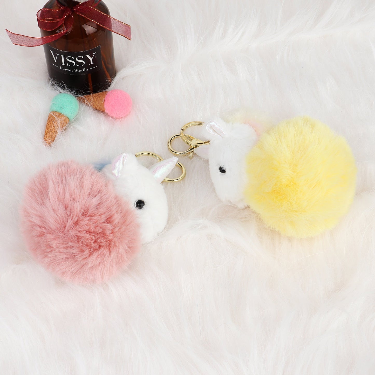 4pcs/pack Aromatherapy Fur Ball Unicorn Keychain