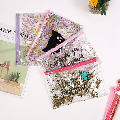 PVC Quicksand Laser Pencil Case