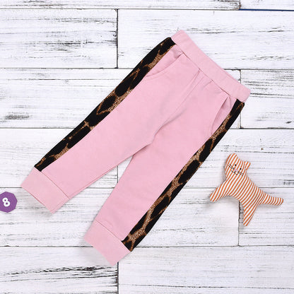 Wholesale Cotton Children's Leopard Print Trendy Hoodie Two-piece Set