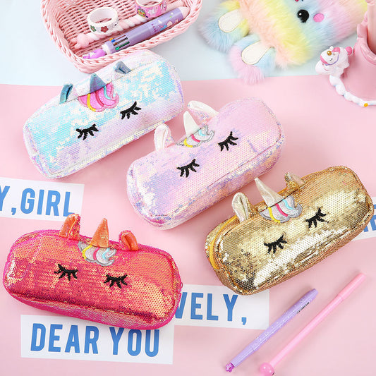 Unicorn Large Capacity Mermaid Sequin Bag Cartoon Rainbow Pencil Bag
