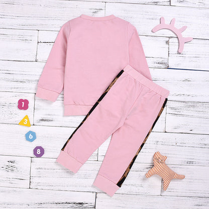Wholesale Cotton Children's Leopard Print Trendy Hoodie Two-piece Set