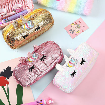 Unicorn Large Capacity Mermaid Sequin Bag Cartoon Rainbow Pencil Bag