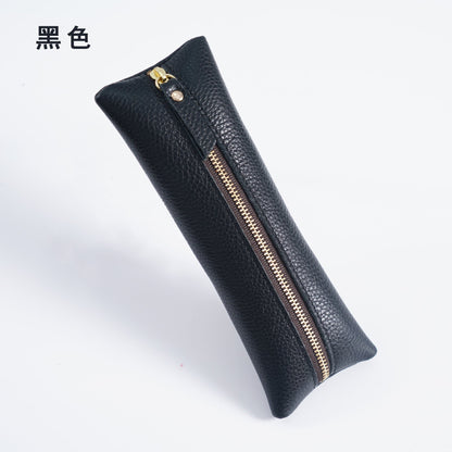 First Layer Litchi Zipper Genuine Leather Pencil Case