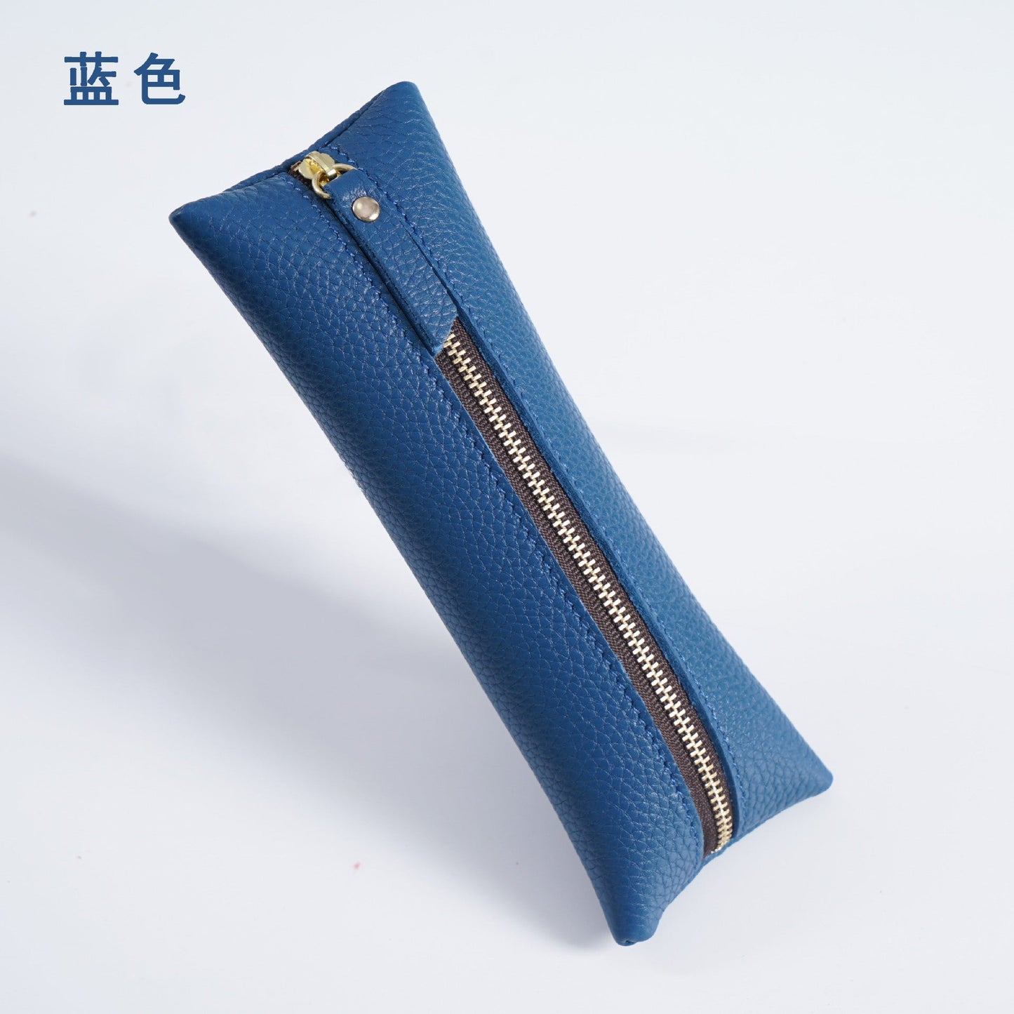 First Layer Litchi Zipper Genuine Leather Pencil Case