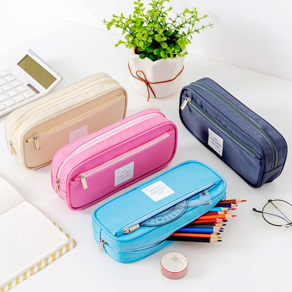 Imitation Nylon Double Layer Large Capacity Waterpro Pencil Case