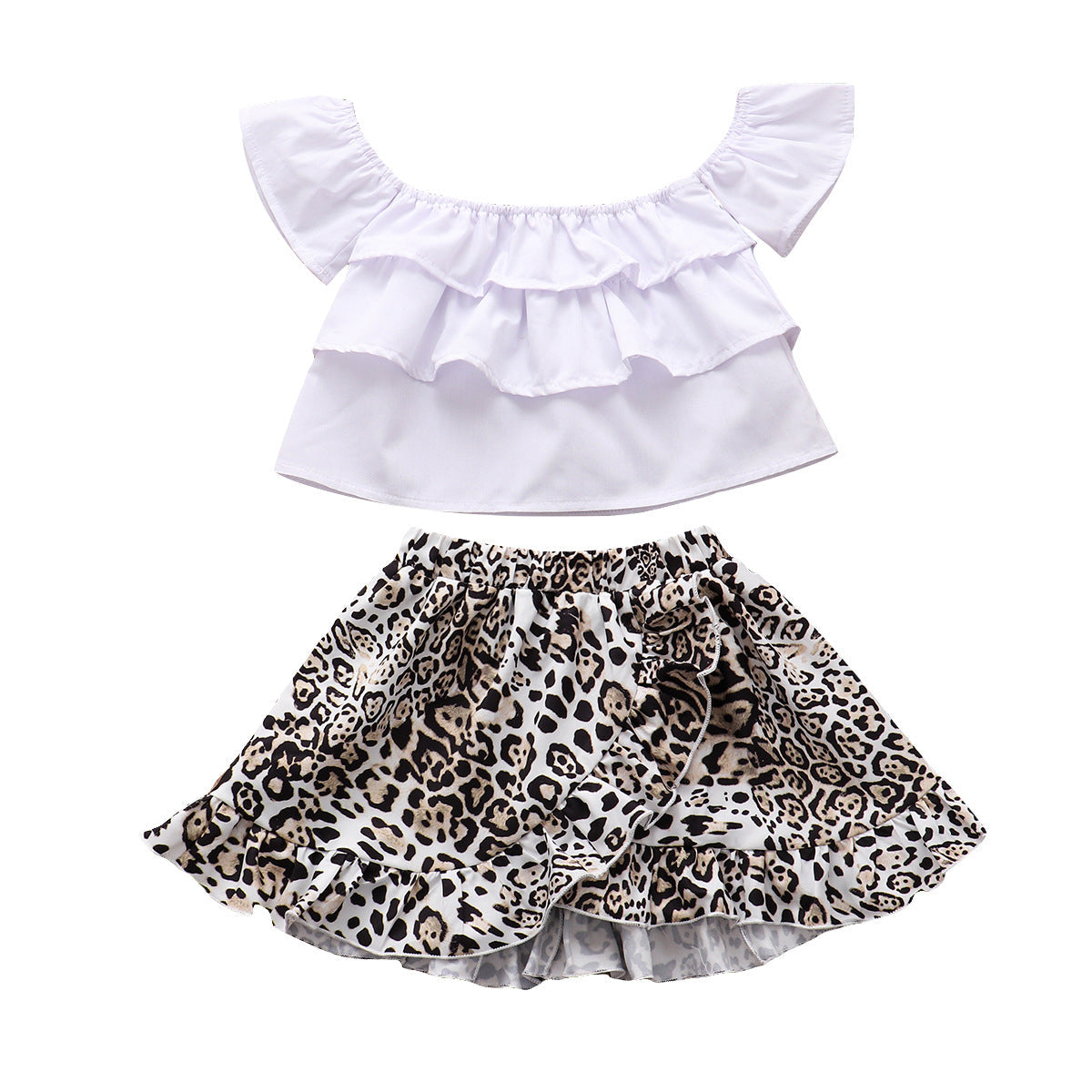 Strapless Top + Leopard Print Irregular Skirt Set Baby Clothes