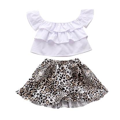 Strapless Top + Leopard Print Irregular Skirt Set Baby Clothes