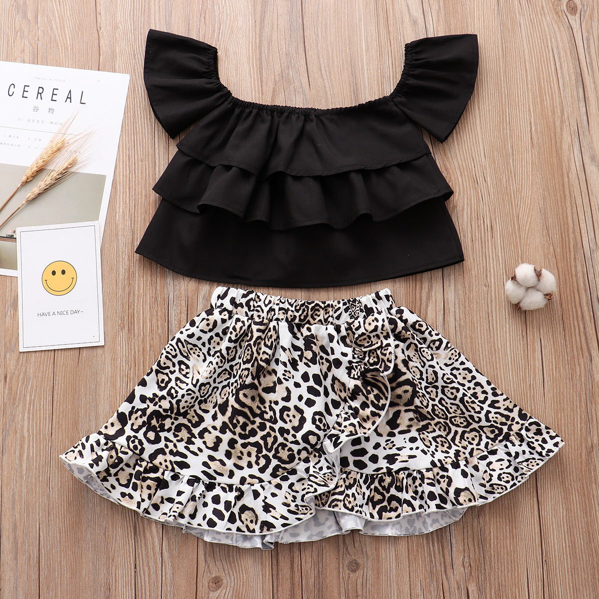 Strapless Top + Leopard Print Irregular Skirt Set Baby Clothes