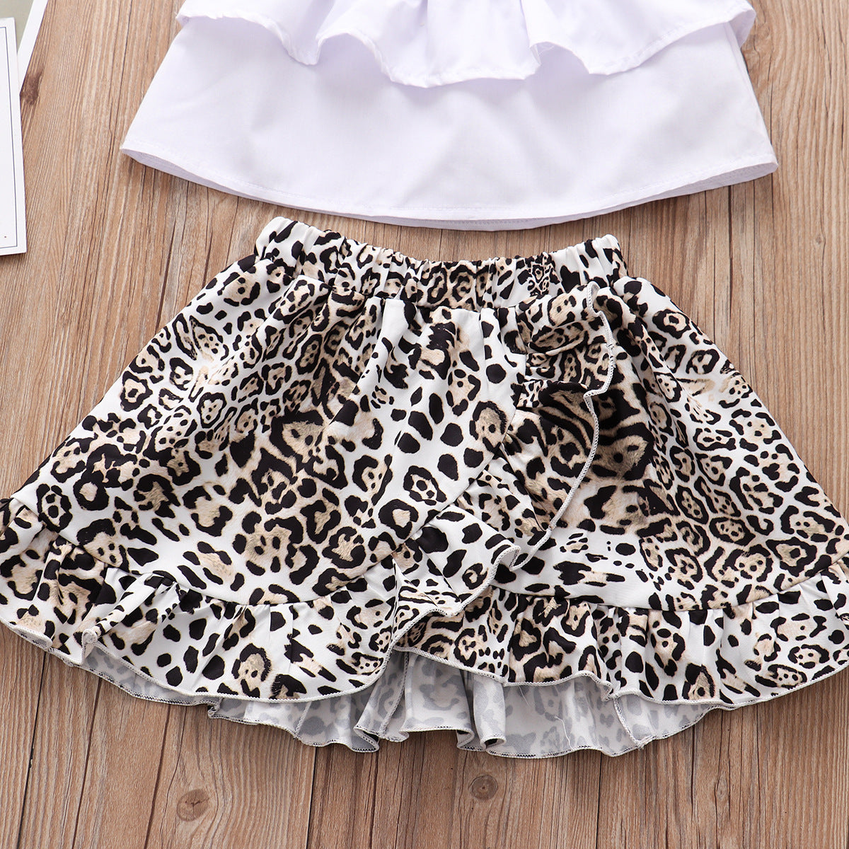 Strapless Top + Leopard Print Irregular Skirt Set Baby Clothes