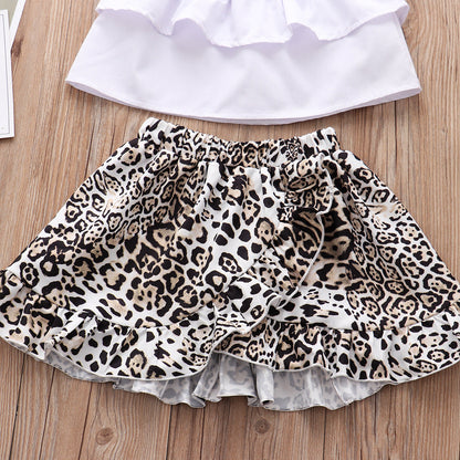 Strapless Top + Leopard Print Irregular Skirt Set Baby Clothes