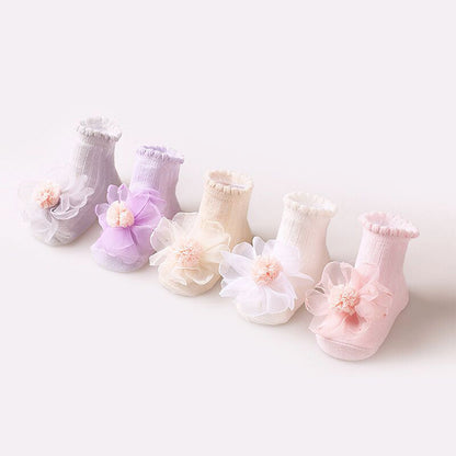 Baby Kid Girls Solid Color Flower Lace Accessories Socks