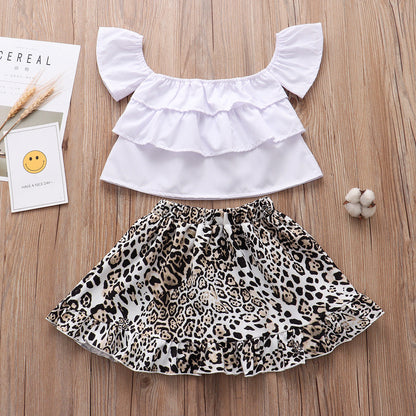 Strapless Top + Leopard Print Irregular Skirt Set Baby Clothes