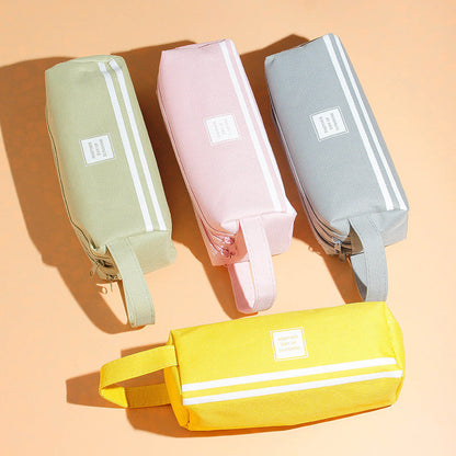 Large Capacity Double Layer Canvas Pen Bags