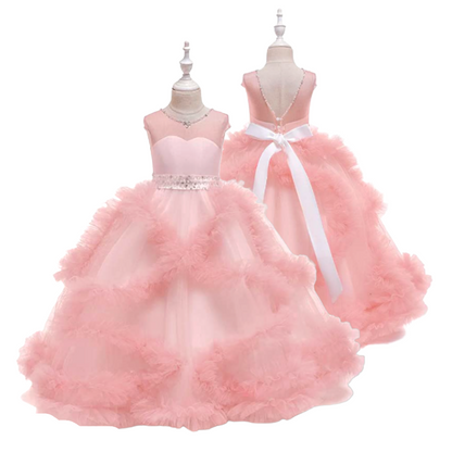 Layered Lace Ruffle and Rhinestone Design Princess Ball Gown