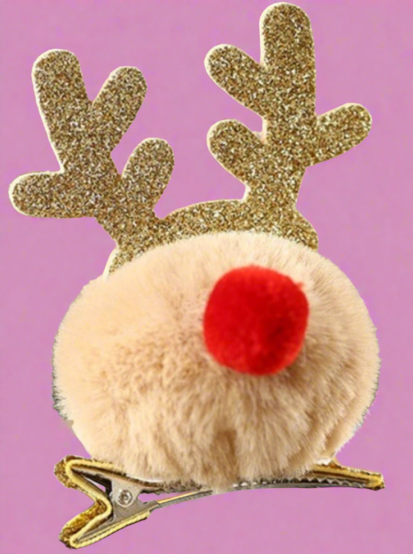 Girls Oh Deer Fuzzy Reindeer Nose Hairclip