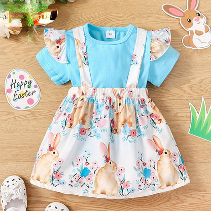 Girls Easter Pure Color Cotton Bib Dress Baby Clothes