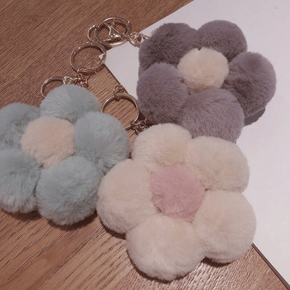 Plush Flower Ball Keychains
