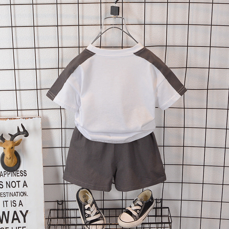 Boys Summer Letter Short Sleeved Shorts Cotton Set