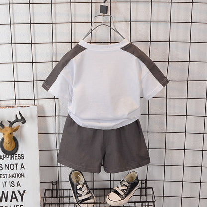 Boys Summer Letter Short Sleeved Shorts Cotton Set
