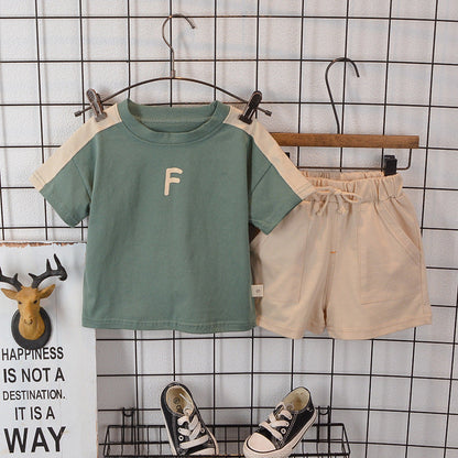 Boys Summer Letter Short Sleeved Shorts Cotton Set