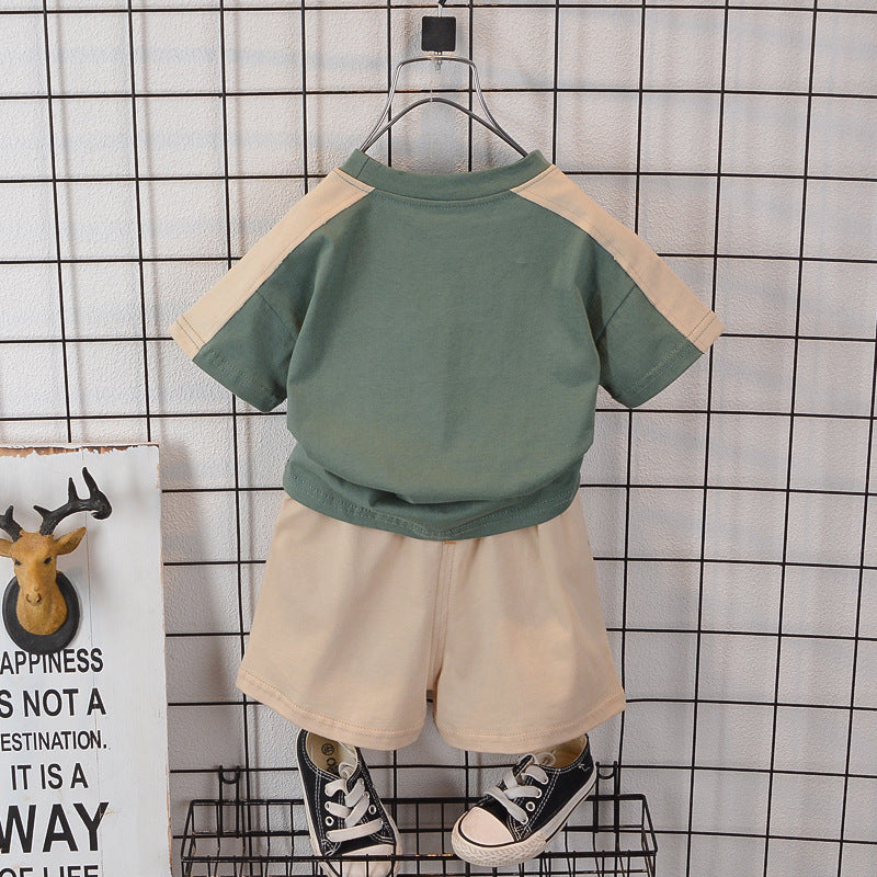 Boys Summer Letter Short Sleeved Shorts Cotton Set