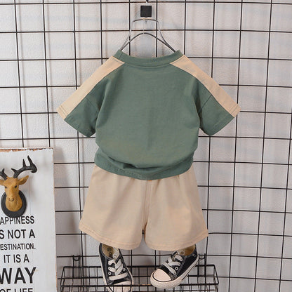 Boys Summer Letter Short Sleeved Shorts Cotton Set