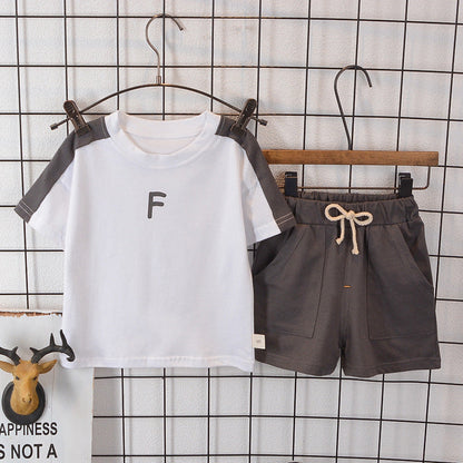 Boys Summer Letter Short Sleeved Shorts Cotton Set