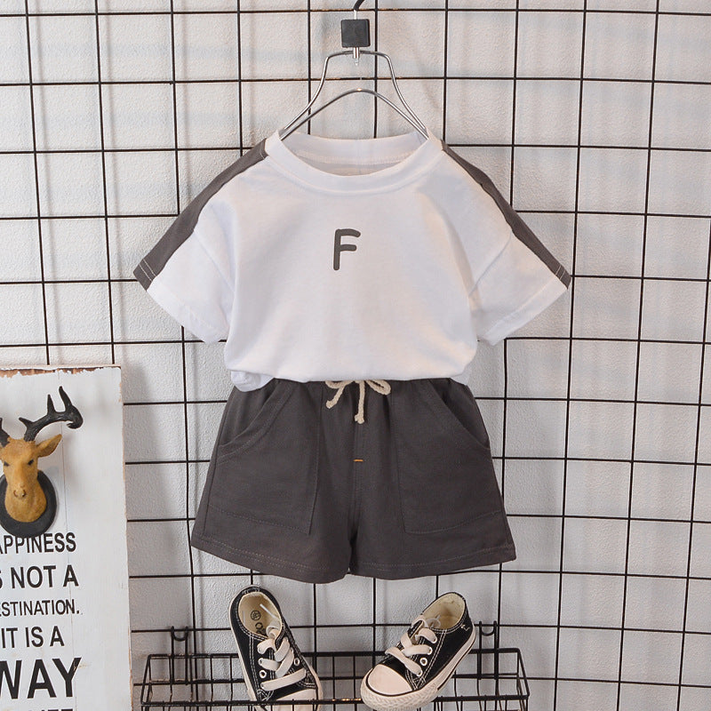 Boys Summer Letter Short Sleeved Shorts Cotton Set