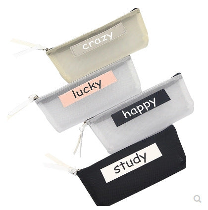 Simple Transparent Mesh Polyester Pencil Case