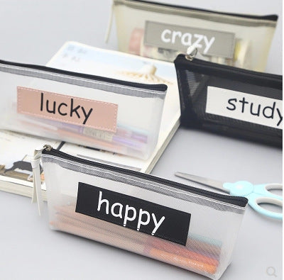 Simple Transparent Mesh Polyester Pencil Case