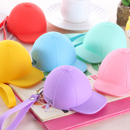 Cute Cartoon Baseball Cap Silicone Coin Bag Keychain Wallet