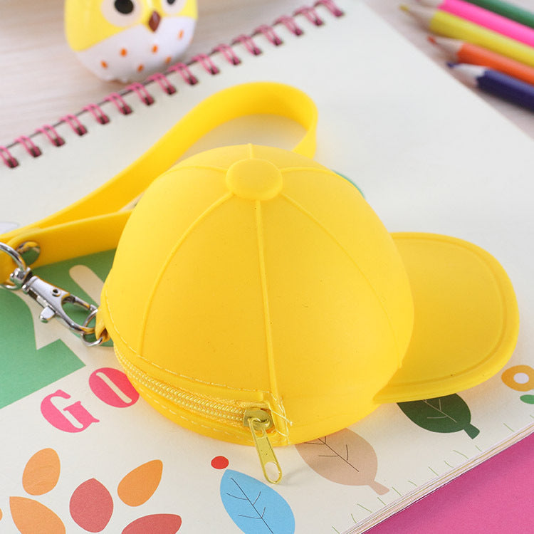 Cute Cartoon Baseball Cap Silicone Coin Bag Keychain Wallet