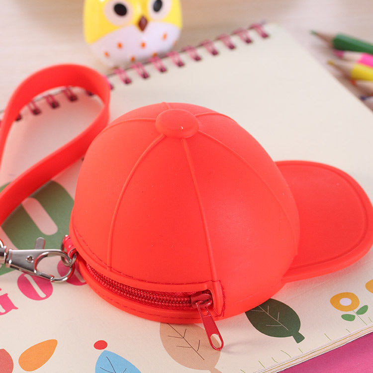 Cute Cartoon Baseball Cap Silicone Coin Bag Keychain Wallet