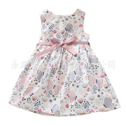 Wholesale Cotton Butterfly Print Sleeveless Dress Sleeveless Princess Skirt