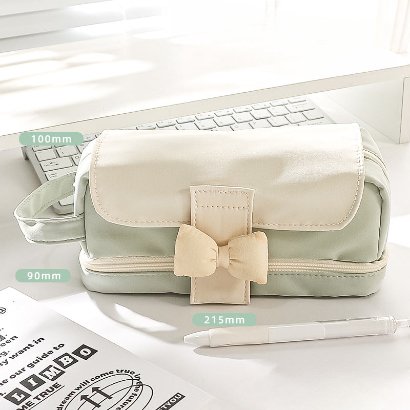 Bow Color Matching Fabric Pencil Case