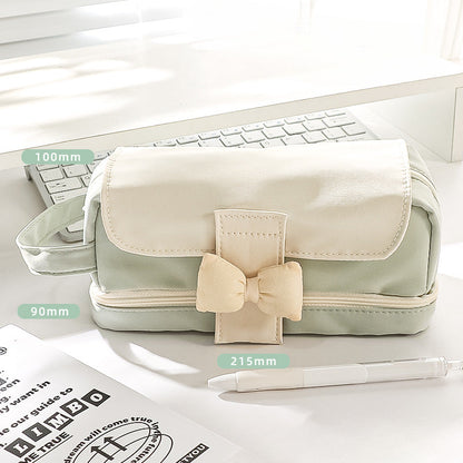 Bow Color Matching Fabric Pencil Case