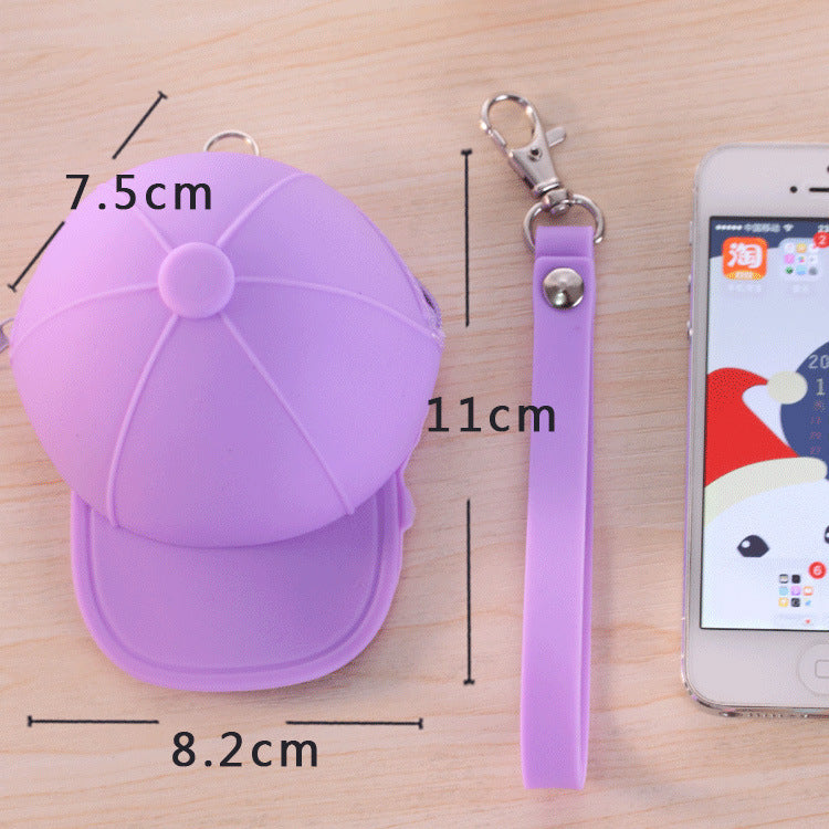 Cute Cartoon Baseball Cap Silicone Coin Bag Keychain Wallet