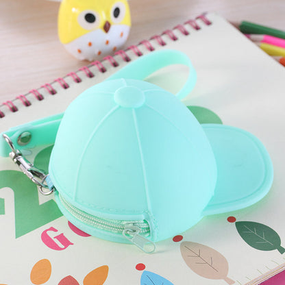 Cute Cartoon Baseball Cap Silicone Coin Bag Keychain Wallet