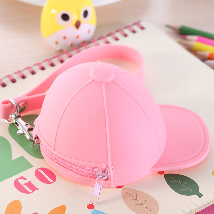 Cute Cartoon Baseball Cap Silicone Coin Bag Keychain Wallet