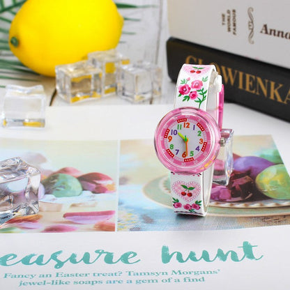 Girl's Educational Watch With Pink and Cherry Strap