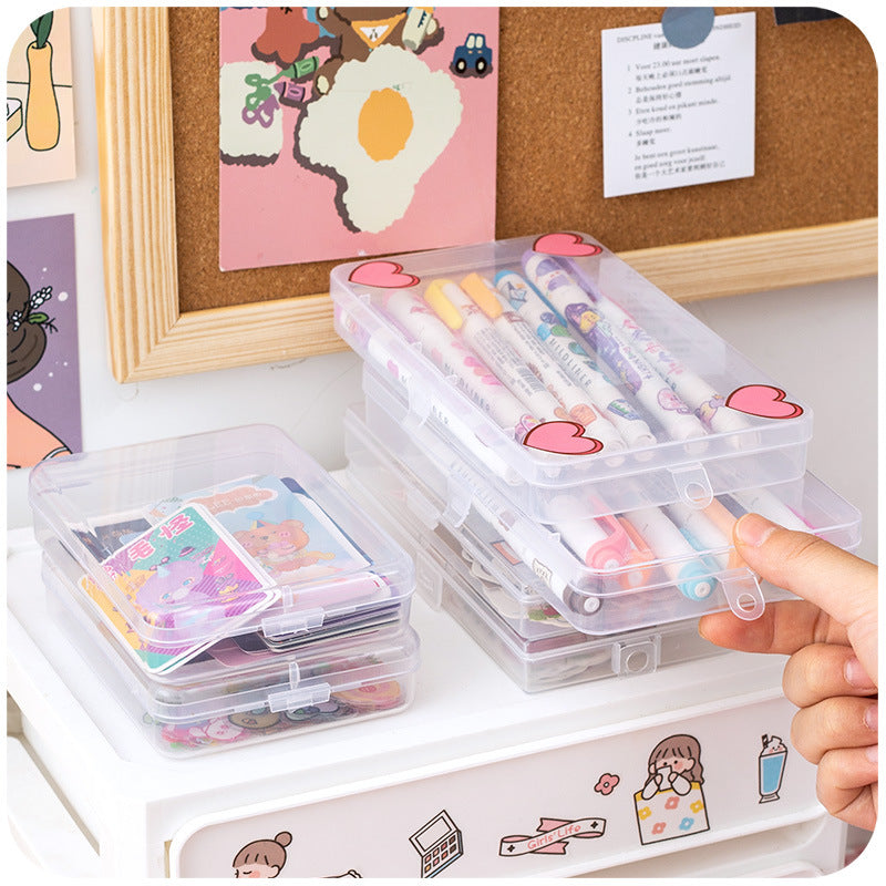 Stationery Stickers, Notes, Writing Pens, Split Pack, Transparent Plastic Storage Box