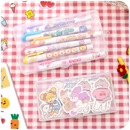 Stationery Stickers, Notes, Writing Pens, Split Pack, Transparent Plastic Storage Box