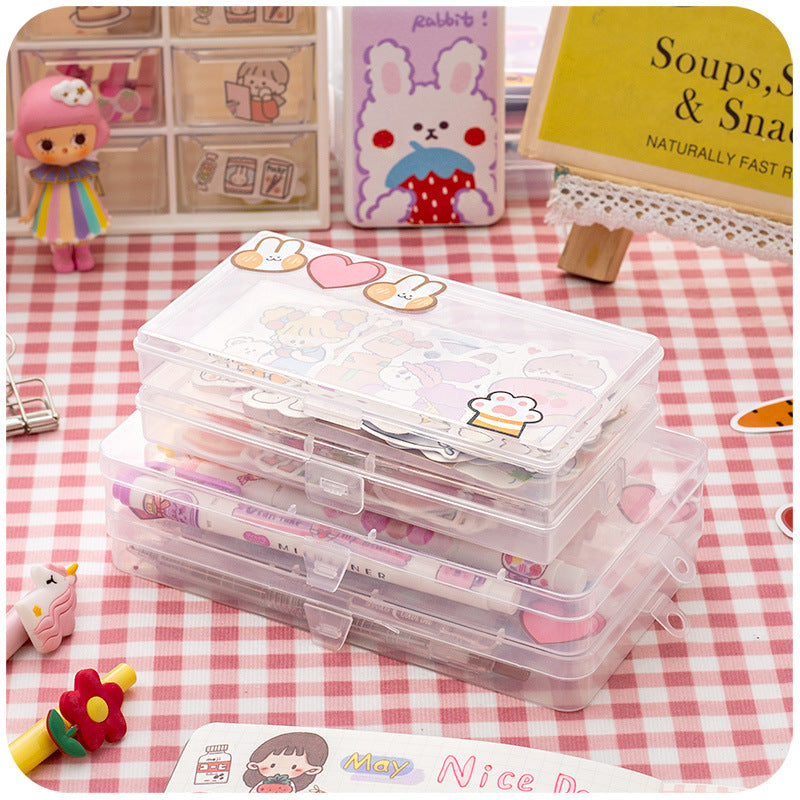 Stationery Stickers, Notes, Writing Pens, Split Pack, Transparent Plastic Storage Box